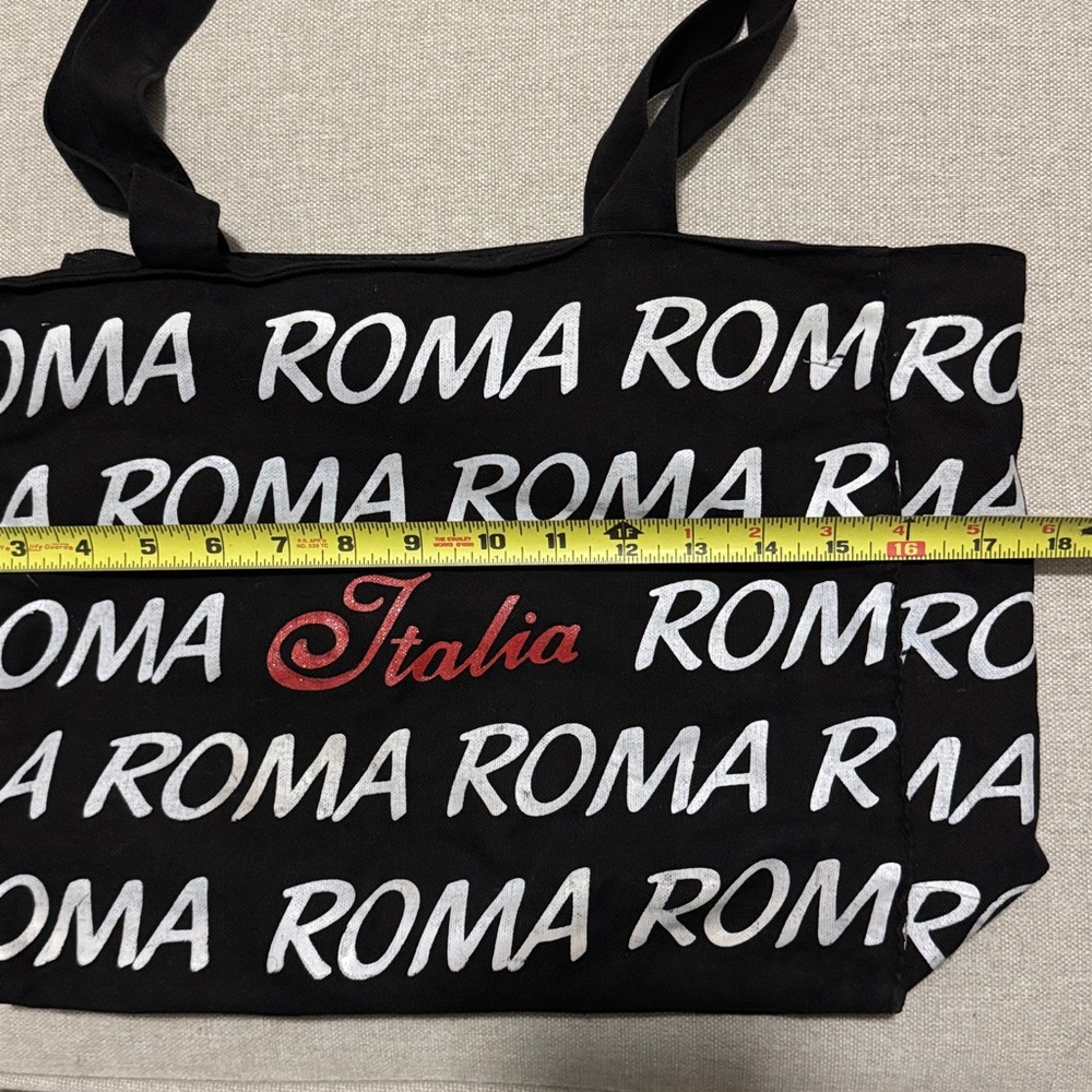 Roma Italia Souvenir Cotton Tote Bag-Zip Top-Black/White/Red - Picture 7 of 16